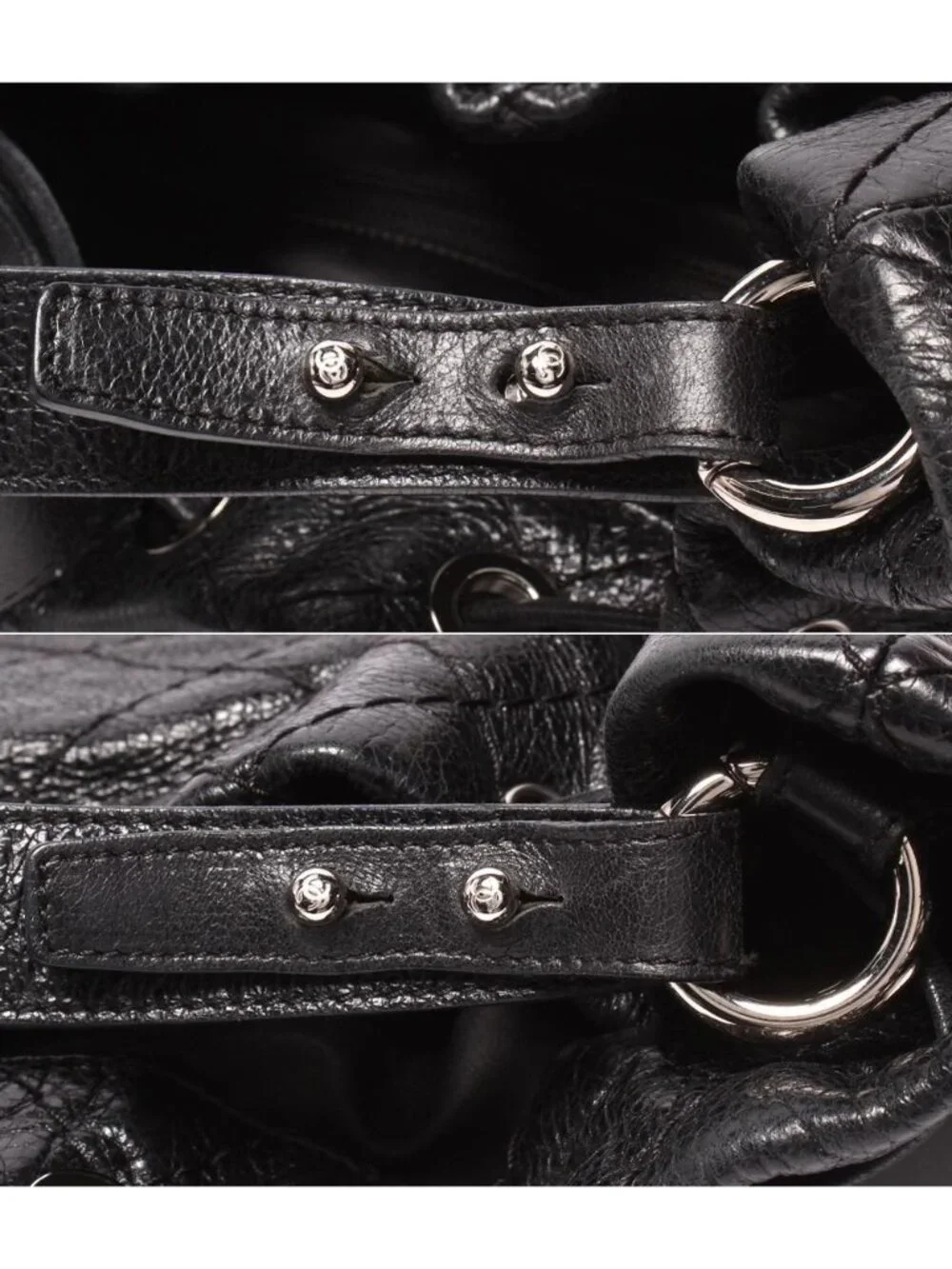 Chanel Leather Shoulder Bag Drawstring Quilted Silver on the Road